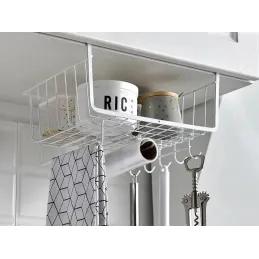 Panier métallique sous étagère avec crochets DRAFT / Blanc mat