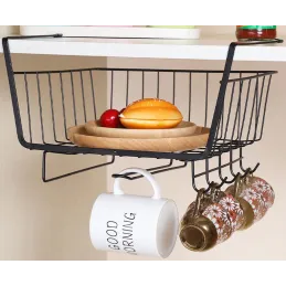 Panier métallique à suspendre sous une étagère avec crochets DRAFT / Noir mat
