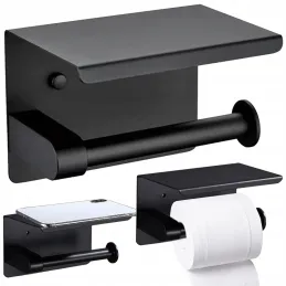 Porte-papier toilette avec étagère BROS / Noir mat