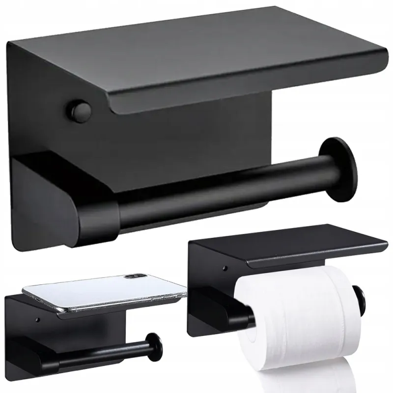 Porte-papier toilette avec étagère BROS / Noir mat