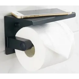 Porte-papier toilette avec étagère BROS / Noir mat