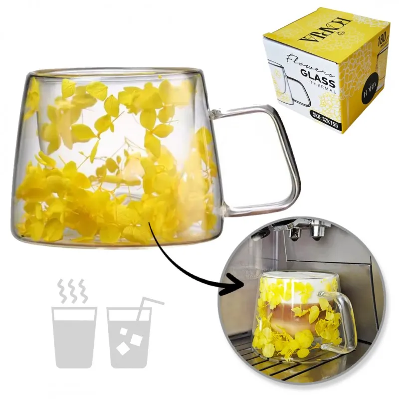 Tasse isotherme à fleurs FLOWER GLASS 180 ml / Jaune