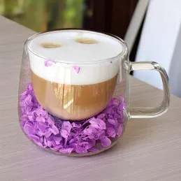 Tasse thermos pour boissons à fleurs FLOWER GLASS 180 ml / Violette