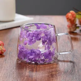 Tasse thermos pour boissons à fleurs FLOWER GLASS 180 ml / Violette