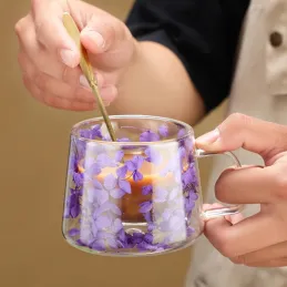 Tasse thermos pour boissons à fleurs FLOWER GLASS 180 ml / Violette