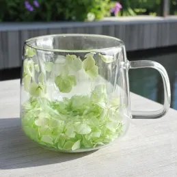Tasse isotherme à boissons avec fleurs FLOWER GLASS 180 ml / Verte