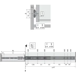 Coulisse à billes 46 mm HETTICH KA 5632 / Sans amortissement
