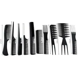 Lot de 10 peignes de coiffure BARBER / Noir