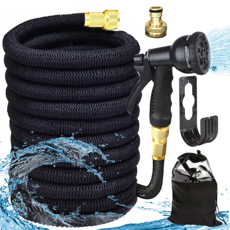 Tuyau d’arrosage flexible extensible avec embout d’arrosage / Noir
