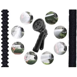 Tuyau d’arrosage flexible extensible avec embout d’arrosage / Noir