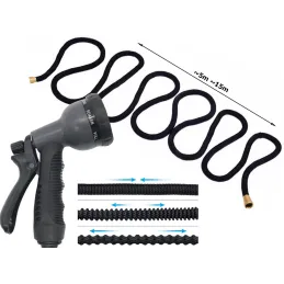 Tuyau d’arrosage flexible extensible avec embout d’arrosage / Noir