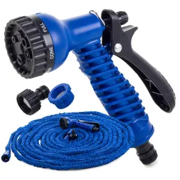 Tuyau d’arrosage flexible extensible avec embout d’arrosage / Bleu