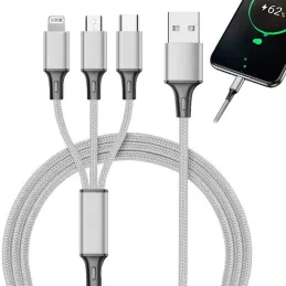 Chargeur de téléphone 3-en-1 USB-A PRACTICO / Argenté