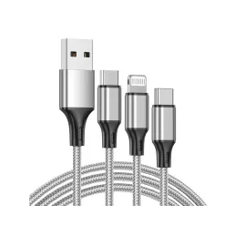 Chargeur de téléphone 3-en-1 USB-A PRACTICO / Argenté