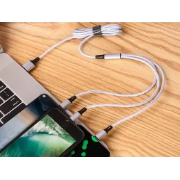 Chargeur de téléphone 3-en-1 USB-A PRACTICO / Argenté