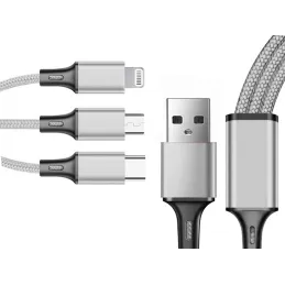 Chargeur de téléphone 3-en-1 USB-A PRACTICO / Argenté