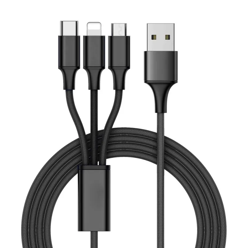 Chargeur de téléphone 3-en-1 USB-A PRACTICO / Noir