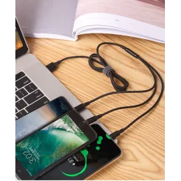 Chargeur de téléphone 3-en-1 USB-A PRACTICO / Noir