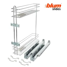 Panier coulissant SMART latéral à sortie totale avec amortisseurs sur les coulisses BLUM / Chrome brillant