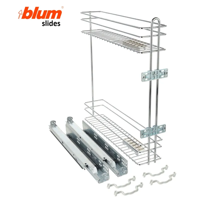Panier coulissant SMART latéral à sortie totale avec amortisseurs sur les coulisses BLUM / Chrome brillant