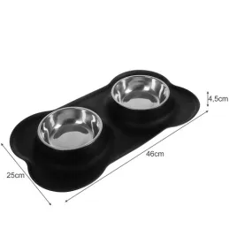 Double gamelle pour animaux avec tapis en silicone STAR 450 ml / Noir