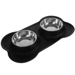 Double gamelle pour animaux avec tapis en silicone STAR 450 ml / Noir