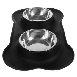 Double gamelle pour animaux avec tapis en silicone STAR 450 ml / Noir