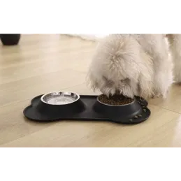 Double gamelle pour animaux avec tapis en silicone STAR 450 ml / Noir