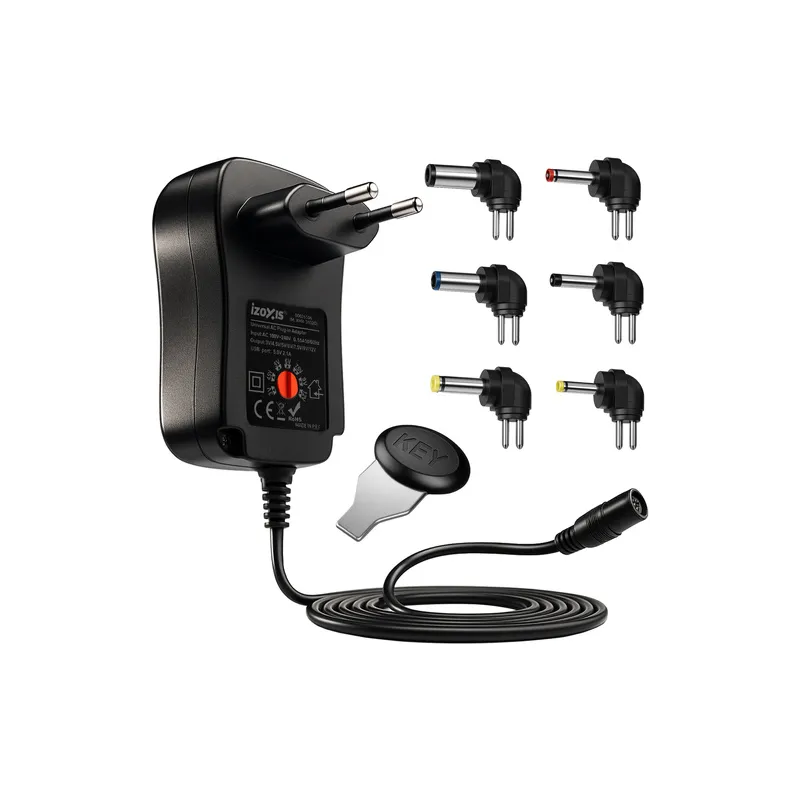 Bloc d’alimentation universel avec 6 embouts 3–12 V + USB / Noir
