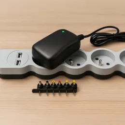 Bloc d’alimentation universel avec 6 embouts 3–12 V + USB / Noir