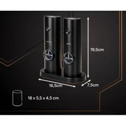 Lot de 2 moulins électriques en céramique pour le sel et le poivre / Noir mat