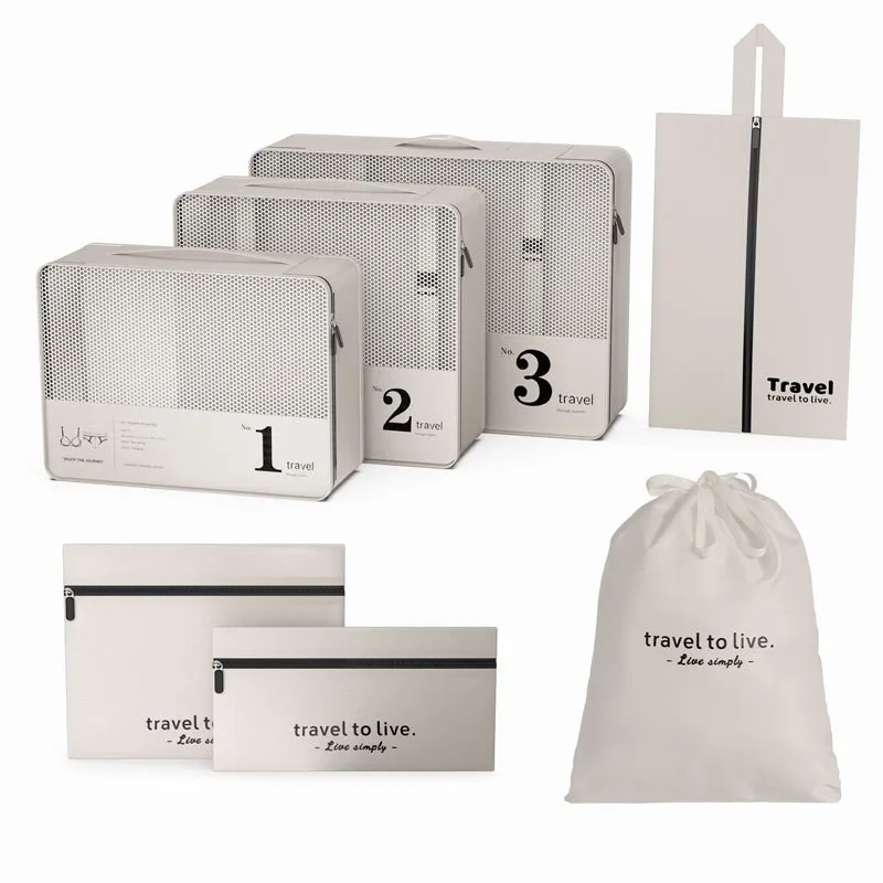 Ensemble de voyage 7 pièces pour vêtements et produits de beauté TRAVEL LUX / Blanc