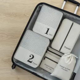 Ensemble de voyage 7 pièces pour vêtements et produits de beauté TRAVEL LUX / Blanc
