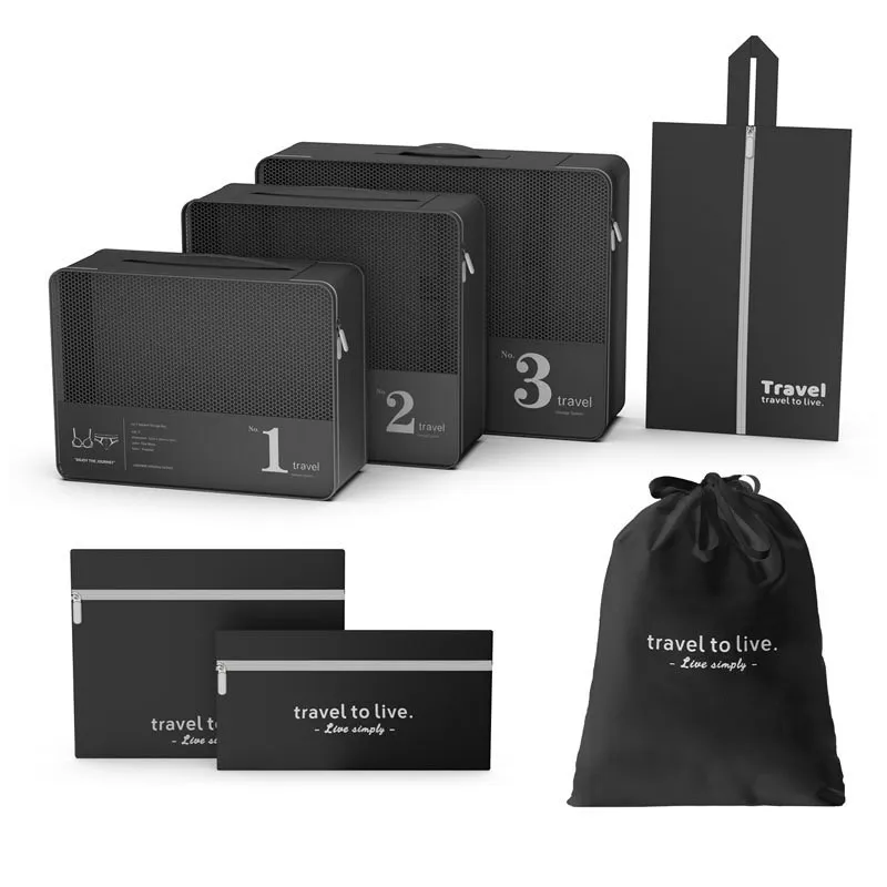Set de voyage 7 pièces pour vêtements et produits de beauté TRAVEL LUX / Noir