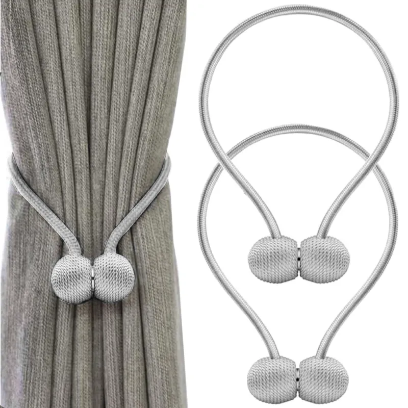 Set 2 ks – Spony PINS s dekoratívnymi magnetmi na závesy / Strieborná