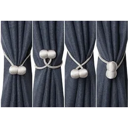 Set 2 ks – Spony PINS s dekoratívnymi magnetmi na závesy / Strieborná
