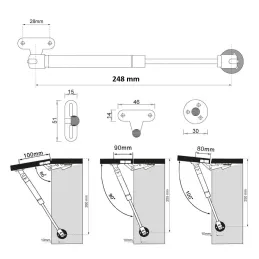 Vérin à gaz relevable 248 mm / Gris
