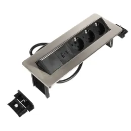 Prise électrique escamotable LUNAR SCHUKO 3x230V + recharge USB A-C / Acier inoxydable