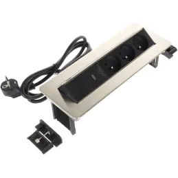 Prise électrique escamotable LUNAR FRENCH 3×230 V + recharge USB A-C / Inox
