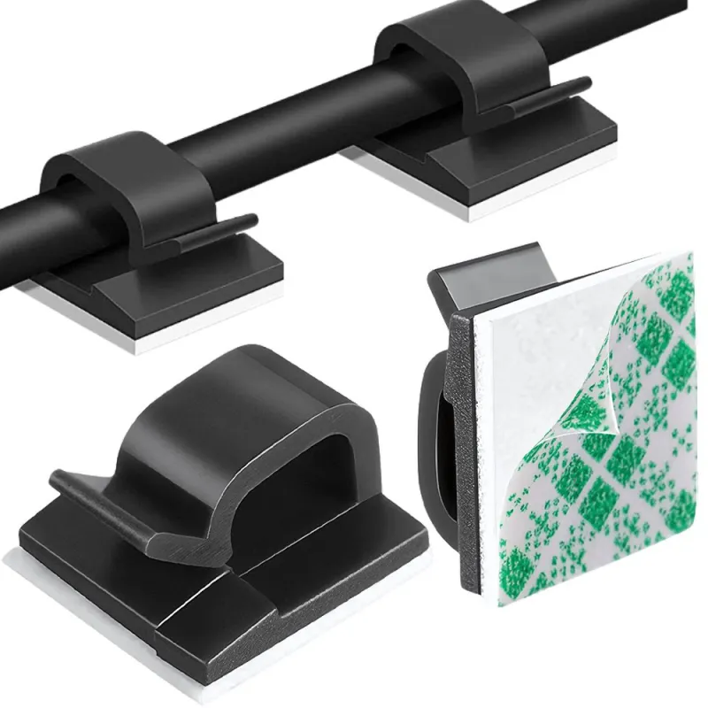 Lot de 10 supports de câble autocollants / Noir mat