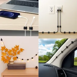 Lot de 10 supports de câble autocollants / Noir mat