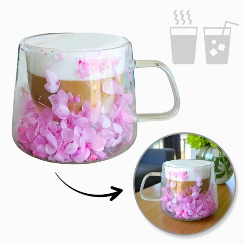 Tasse isotherme à fleurs pour boissons FLOWER GLASS 180 ml / Violet clair