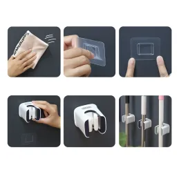 Porte-balai ou porte-serpillère autocollant LOLA / Blanc