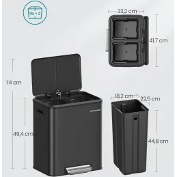 Poubelle STING à pédale 2×15 L / Anthracite