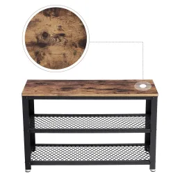 Meuble à chaussures avec pouf VIANO 800 / Noir mat – bois vintage