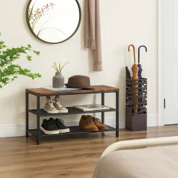 Meuble à chaussures avec pouf VIANO 800 / Noir mat – bois vintage