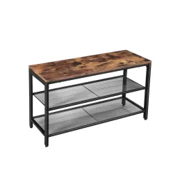 Meuble à chaussures avec pouf VIANO 800 / Noir mat – bois vintage