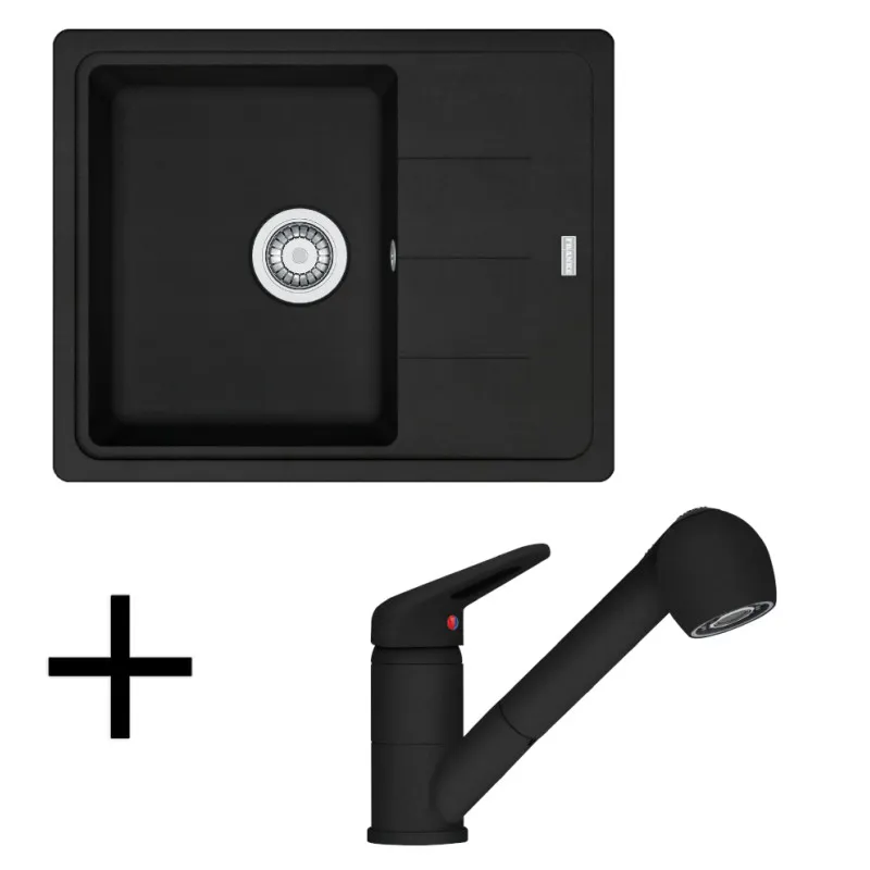 Set G55 Franke BFG 611-62, évier en céramique + robinet FC 9547 / douchette / noir mat