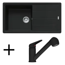 Set G138 – Évier en grès Franke BFG 611 + mitigeur FC 9547 / douchette / noir mat
