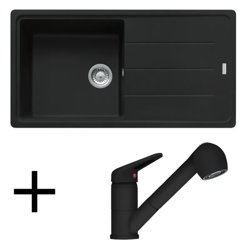 Set G138 – Évier en grès Franke BFG 611 + mitigeur FC 9547 / douchette / noir mat